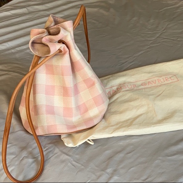 Mansur Gavriel Pink And White Gingham Bucket Bag